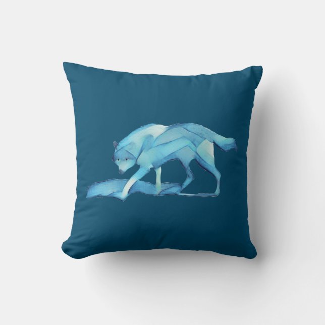 Blauwe Wolf Kussen (Voorkant)