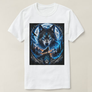 Blauwe Wolf Maan Fantasie Kunst T-Shirt