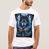 Blauwe Wolf Maan Fantasie Kunst T-Shirt (Voorkant)