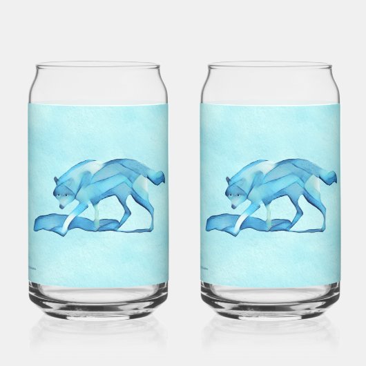 Blauwe wolf op sneeuw blikvorm glas (Voorkant)