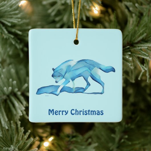 Blauwe wolf op sneeuw keramisch ornament (Boom)