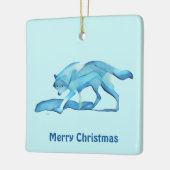 Blauwe wolf op sneeuw keramisch ornament (Links)