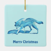 Blauwe wolf op sneeuw keramisch ornament (Achterkant)