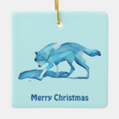 Blauwe wolf op sneeuw keramisch ornament (Voorkant)