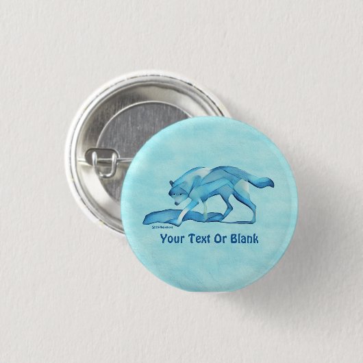 Blauwe wolf op sneeuw ronde button 3,2 cm (Voorkant /achterkant)