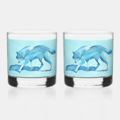 Blauwe wolf op sneeuw whisky glas (Voorkant)