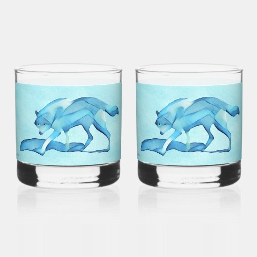 Blauwe wolf op sneeuw whisky glas (Voorkant)