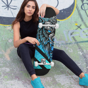 Blauwe wolf persoonlijk skateboard