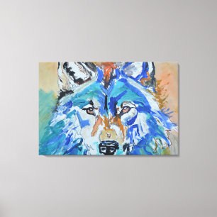 Blauwe Wolf Portret Abstract Canvas Afdruk