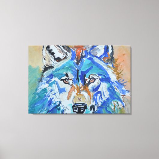 Blauwe Wolf Portret Abstract Canvas Afdruk (Voorkant)