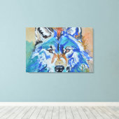 Blauwe Wolf Portret Abstract Canvas Afdruk (Insitu (Houten vloer))