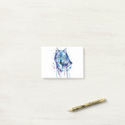 Blauwe wolf post-it® notes (Op bureau)