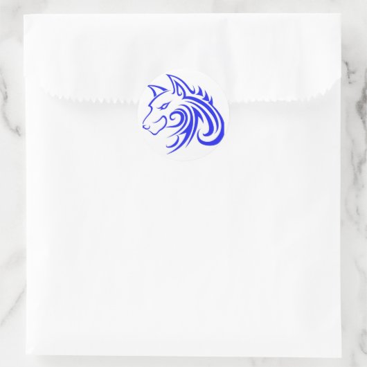 Blauwe wolf ronde sticker (Tas)