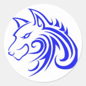 Blauwe wolf ronde sticker (Voorkant)