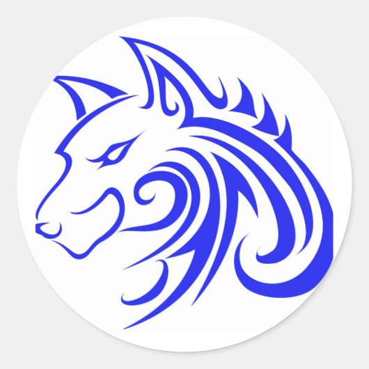 Blauwe wolf ronde sticker (Voorkant)