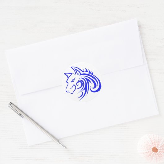 Blauwe wolf ronde sticker (Envelop)
