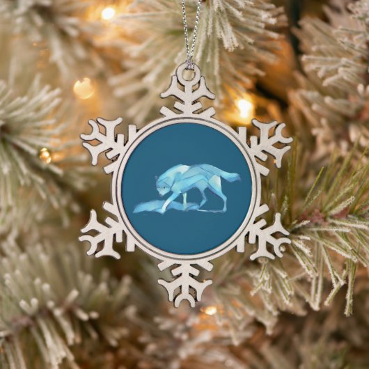 Blauwe Wolf Tin Sneeuwvlok Ornament (Boom)