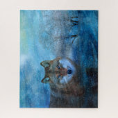 Blauwe Wolf Winter Bos Dieren Schilderij Legpuzzel (Verticaal)
