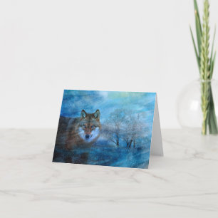 Blauwe Wolf Winter Bos Dieren Schildering Notitiekaartje