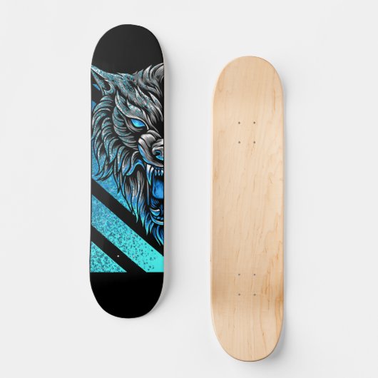 Blauwe wolfskateboard persoonlijk skateboard (Voorkant)