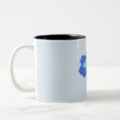 Blauwe wolk met walvis naam initialen monogram tweekleurige koffiemok (Links)