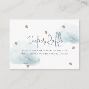 Blauwe Wolk & Ster Baby Shower Luier Raffel Ticket Informatiekaartje