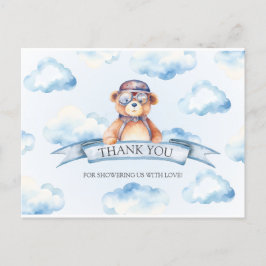 Blauwe wolk vintage teddybeer baby shower briefkaart