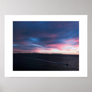 Blauwe Wolken Boot Zonsondergang Kleur Fotografie Poster