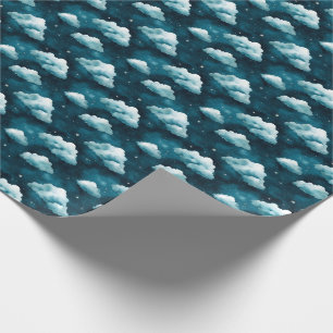 Blauwe wolken en sterren op donkerblauw cadeaupapier