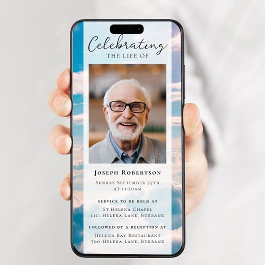 Blauwe wolken Foto begrafenis Digitale website Kaart