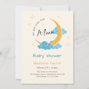 Blauwe Wolken Hemelse Maan en Sterren Baby Shower Kaart