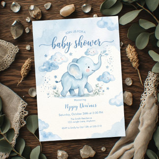 Blauwe Wolken Olifant Sproei Baby Shower Kaart