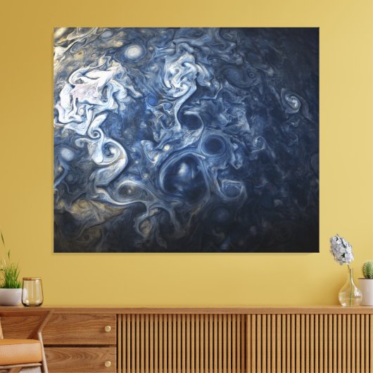 Blauwe wolken rondzwemmen van Planet Jupiter Juno Canvas Afdruk (Insitu (Woonkamer))