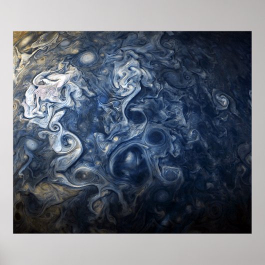 Blauwe wolken rondzwemmen van Planet Jupiter Juno  Poster (Voorkant)