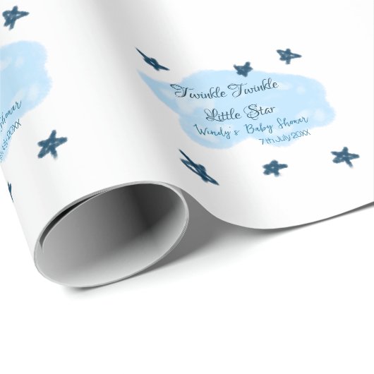 Blauwe wolken twinkeling Twinkle Little Star baby  Cadeaupapier (Rol Hoek)