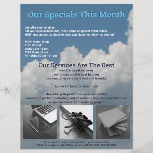 Blauwe wolken voegen 2 foto's toe die zakelijk zij flyer (Voorkant)