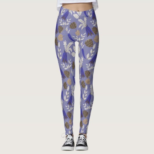 Blauwe wortelen en notenpatronen leggings (Voorkant)