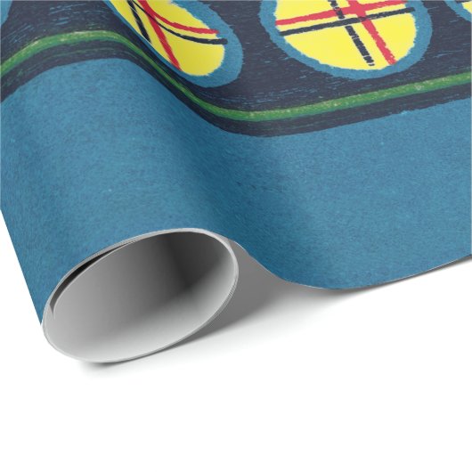 BLAUWE WRAPPINGSPAPIER JAPANESE WOODBLOCK PATTERN CADEAUPAPIER (Rol Hoek)