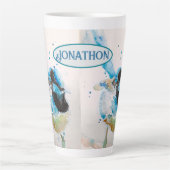 Blauwe Wren Aquarel Schilderij Australische Vogels Latte Mok (Voorkant)