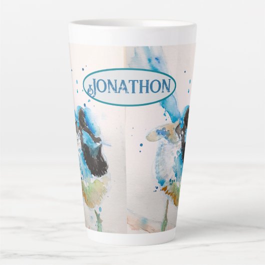 Blauwe Wren Aquarel Schilderij Australische Vogels Latte Mok (Voorkant)