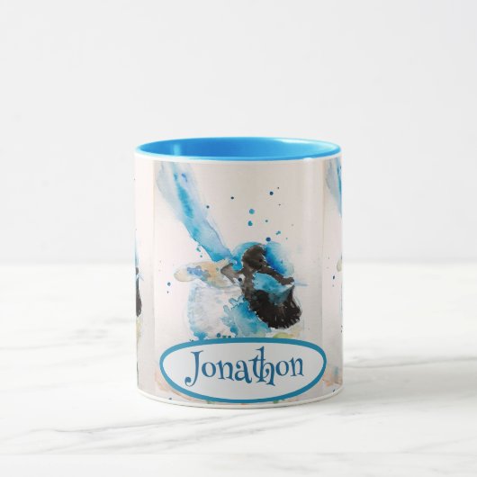 Blauwe Wren Aquarel Schilderij Australische Vogels Mok (Midden)