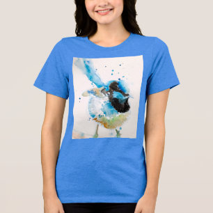 Blauwe Wren Aquarel Schilderij Australische Vogels Tri-Blend Shirt