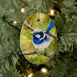 Blauwe Wren - Keramisch Ornament