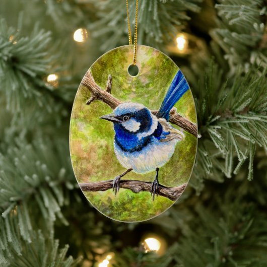 Blauwe Wren - Keramisch Ornament (Boom)