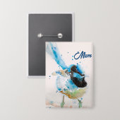 Blauwe Wren Wrens Watercolour Baby Blauwe Australi Button (Voorkant / Achterkant)