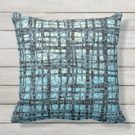 Blauwe X's en O's Pattern Black Check Buitenkussen