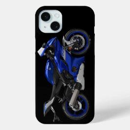 Blauwe Yamaha Yzf-R6 motorfiets iPhone 15 Mini Hoesje