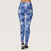Blauwe Yoga Leggings, Vrouwen Bloem Print Patroon Leggings (Achterkant)