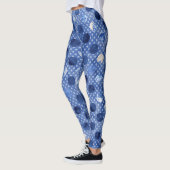 Blauwe Yoga Leggings, Vrouwen Bloem Print Patroon Leggings (Links)