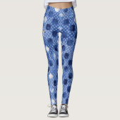 Blauwe Yoga Leggings, Vrouwen Bloem Print Patroon Leggings (Voorkant)